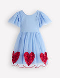 Short Sleeve Logo Tulle Dress-Blue Hearts
