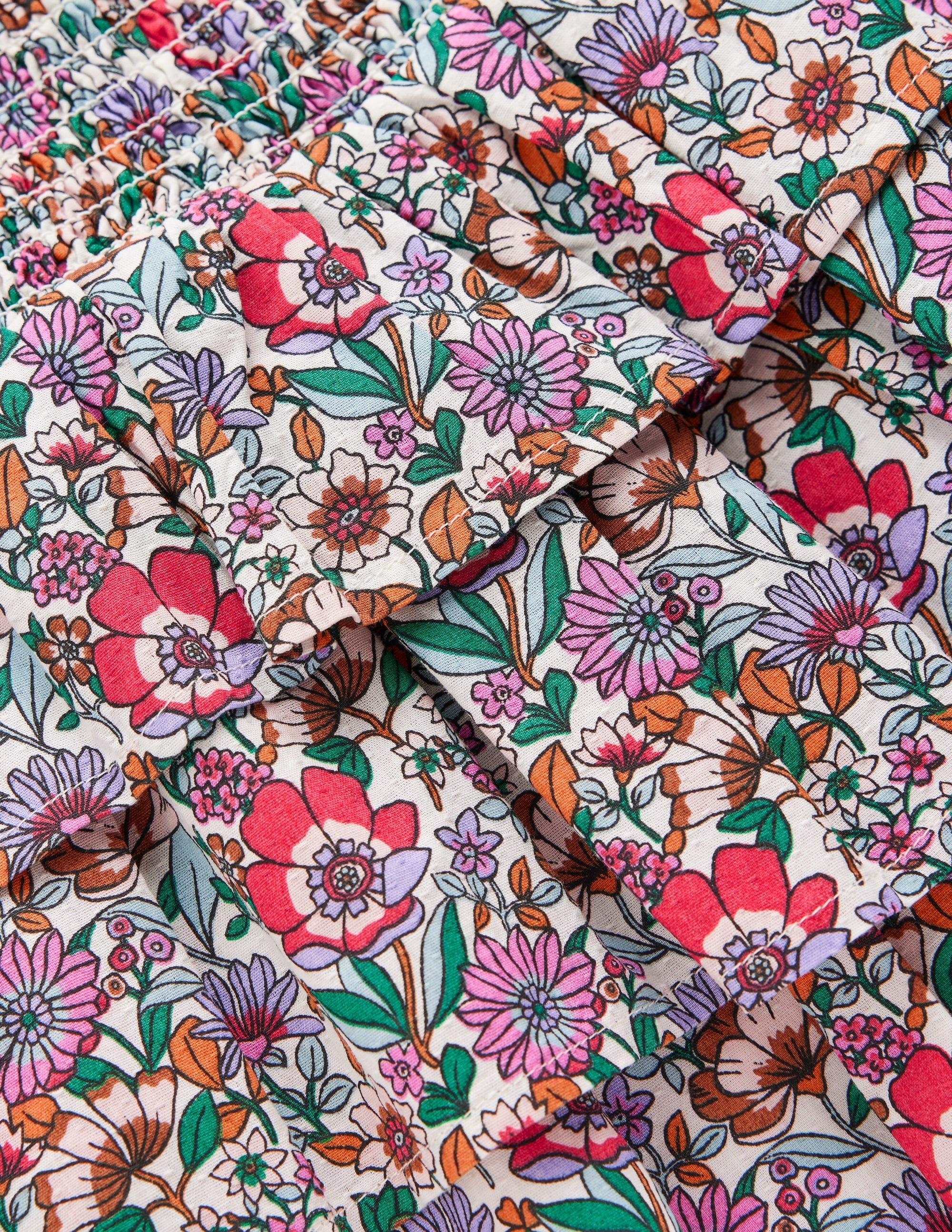 Smocked Waist Ruffle Skirt-Soft Cream Floral Field