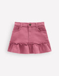 Frill Hem Denim Skirt-Pink Heather