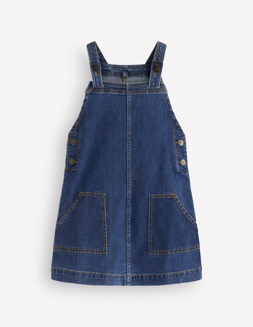 A-line Overalls Dress-Plain Denim