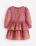 Gathered Waist Rara Dress-Pink Floral Placement