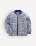 Quilted Bomber Jacket-Calico White/ Blue Leopard