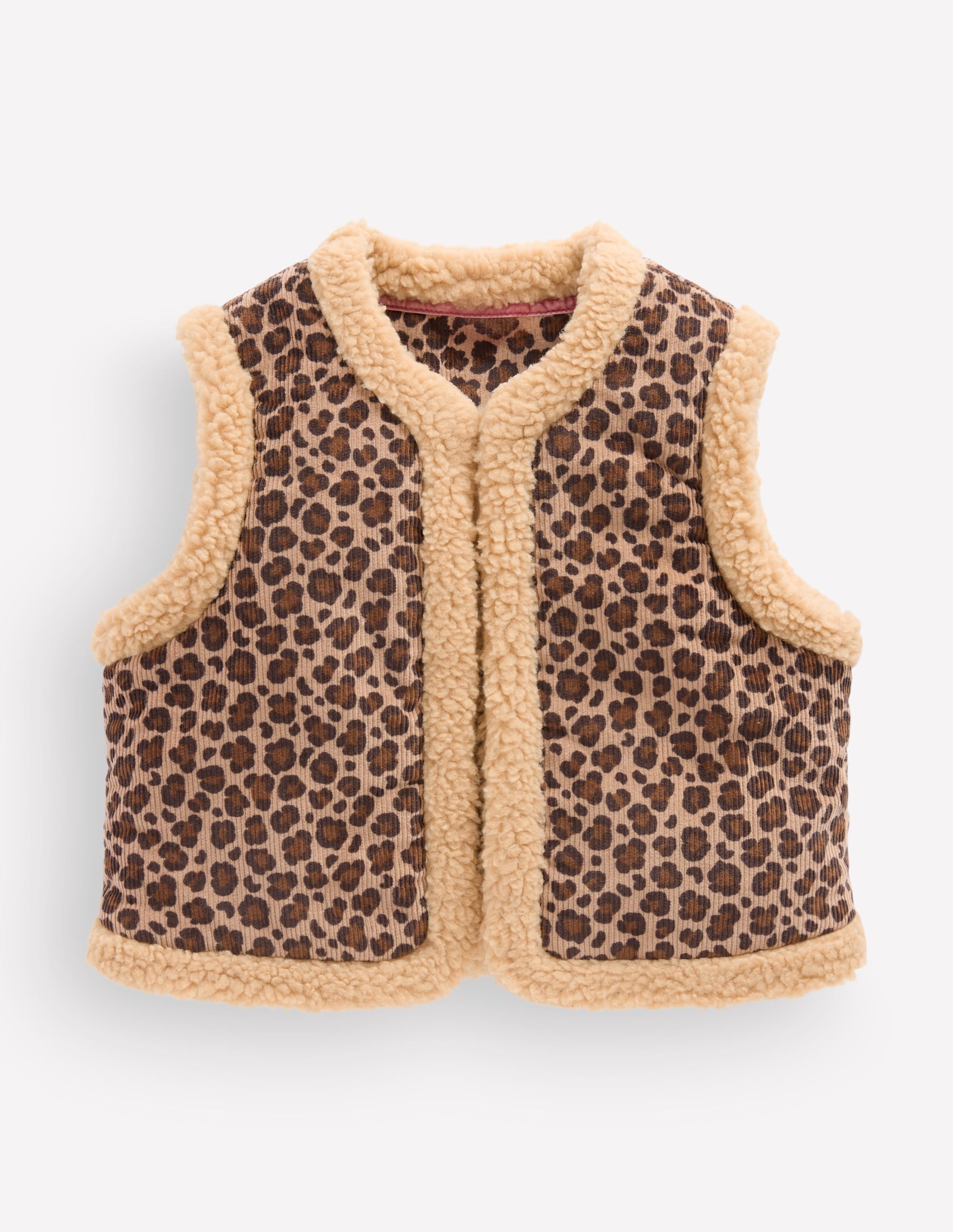 Borg Trim Vest-Brown Leopard