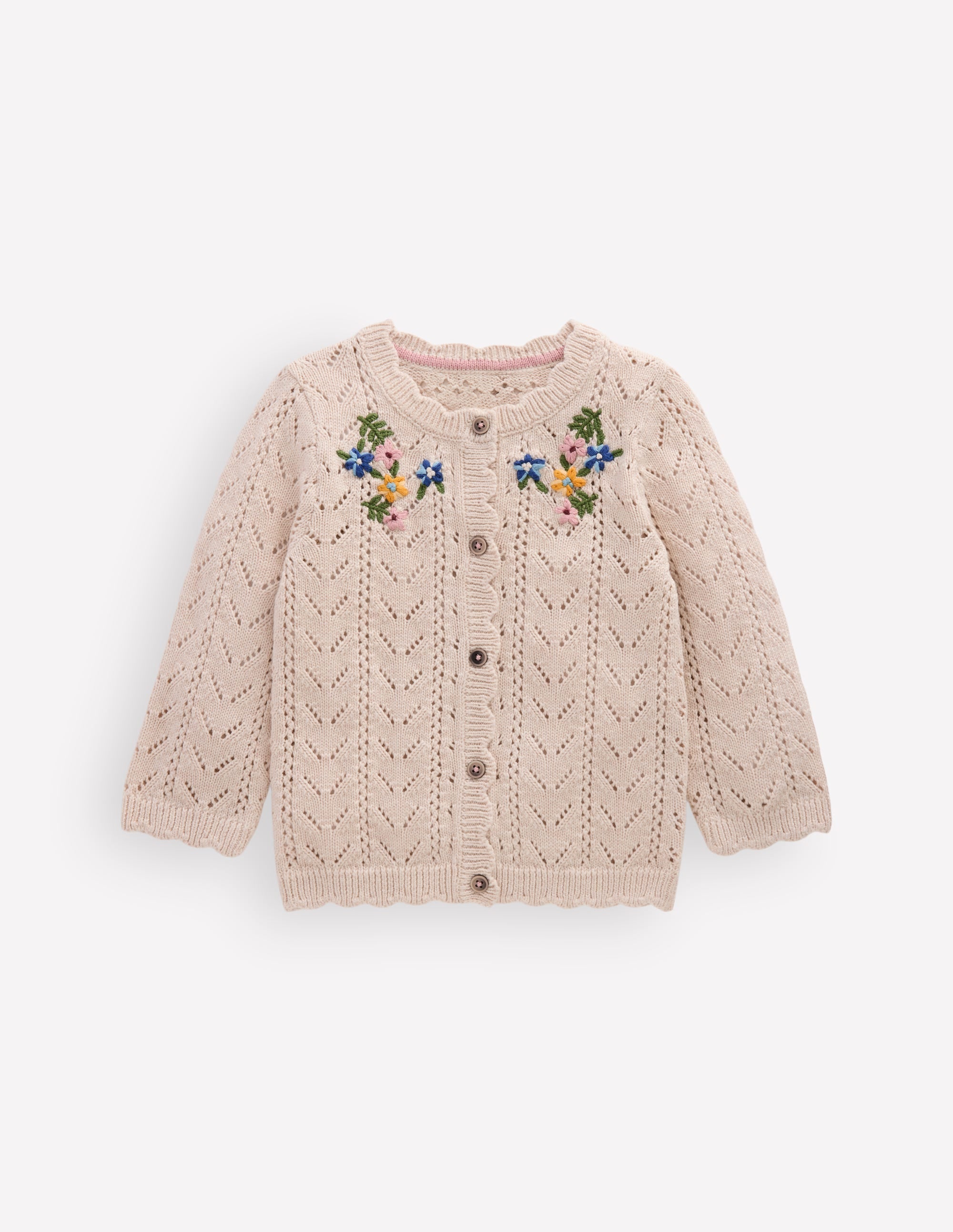 Embroidered Cotton Cardigan-Ecru Marl Mini Embroidered