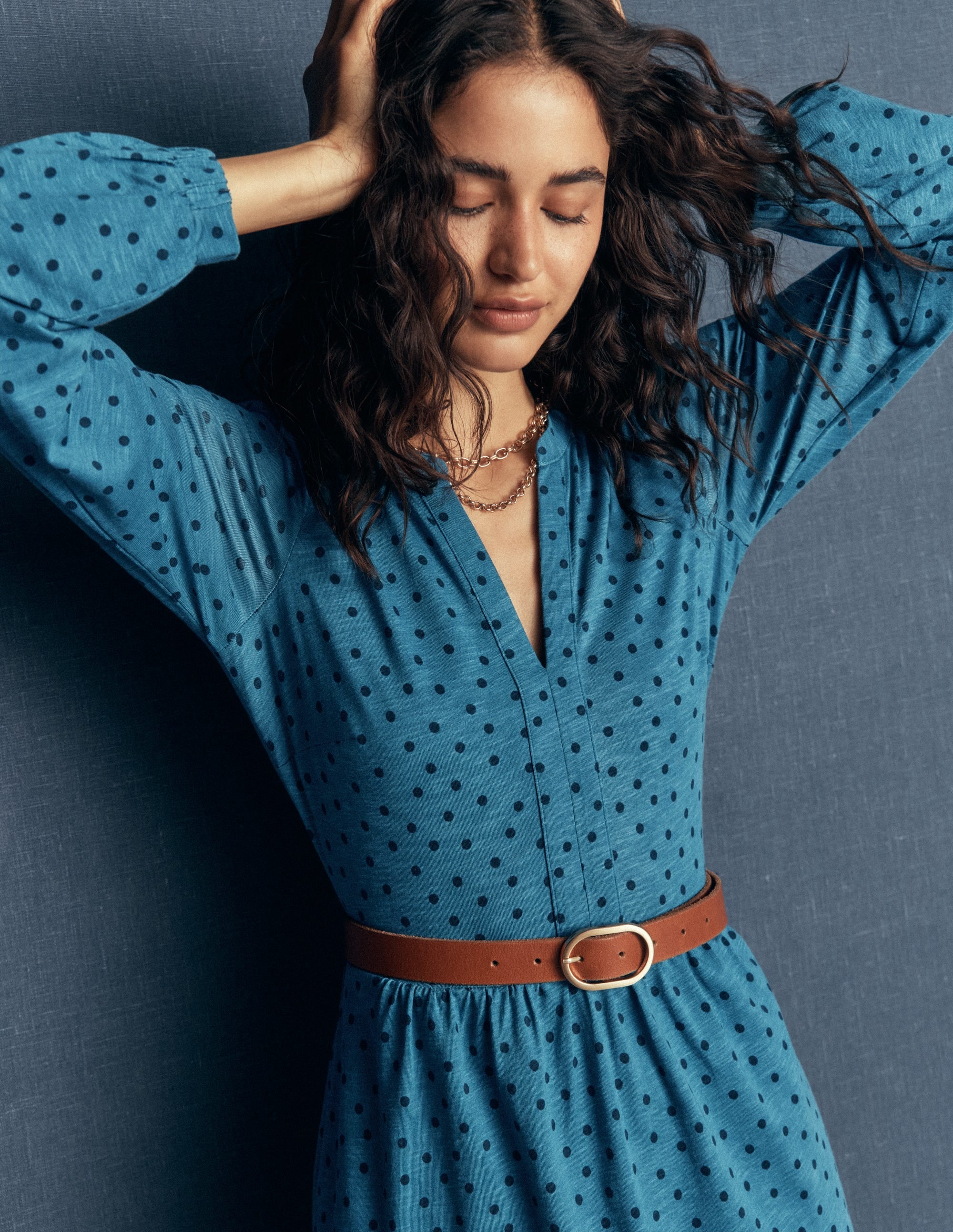 Naomi Relaxed Jersey Dress-Storm Blue, Painted Dot