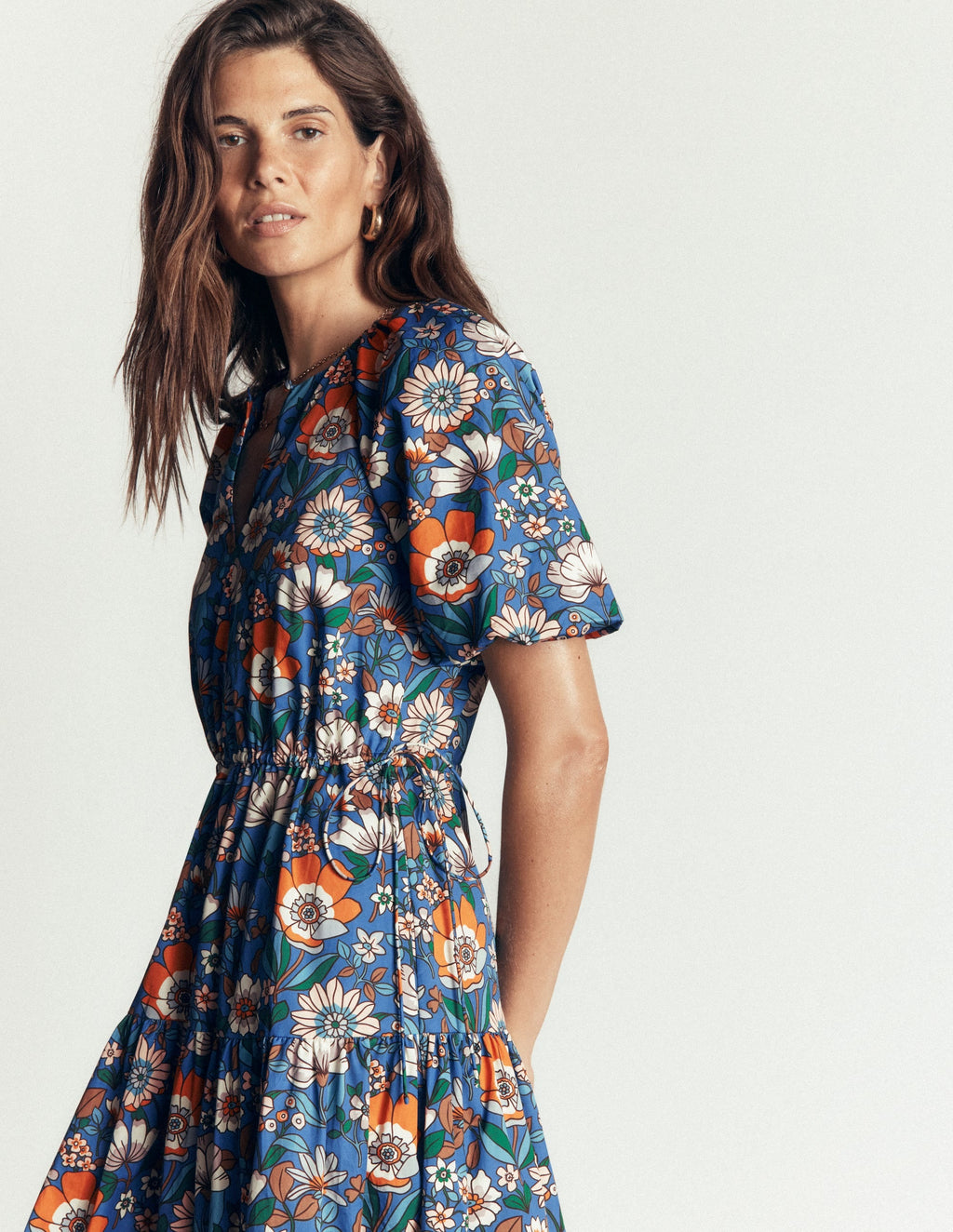 Draw Waist Fashion Dress-Multi, Floral Field