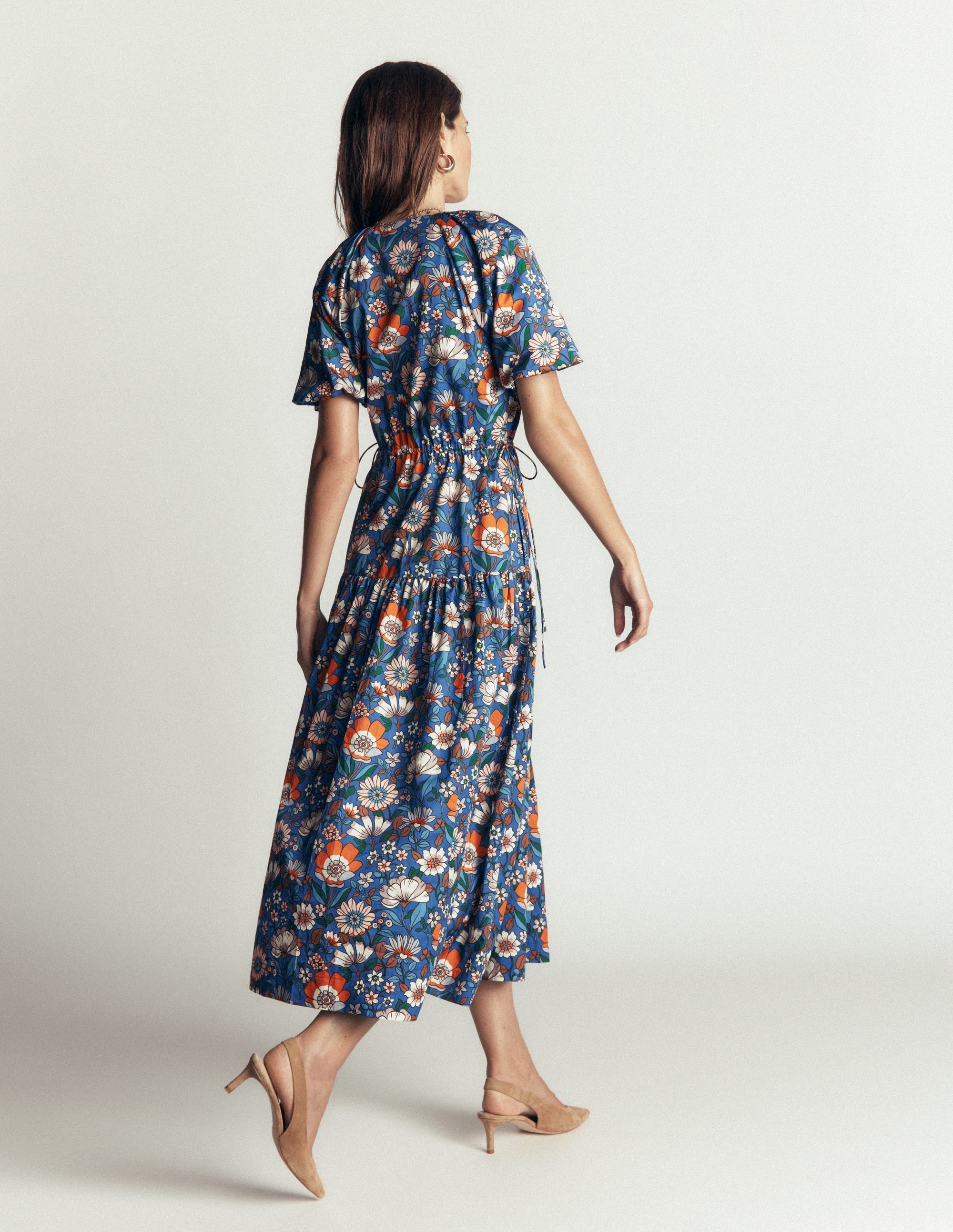 Draw Waist Fashion Dress-Multi, Floral Field