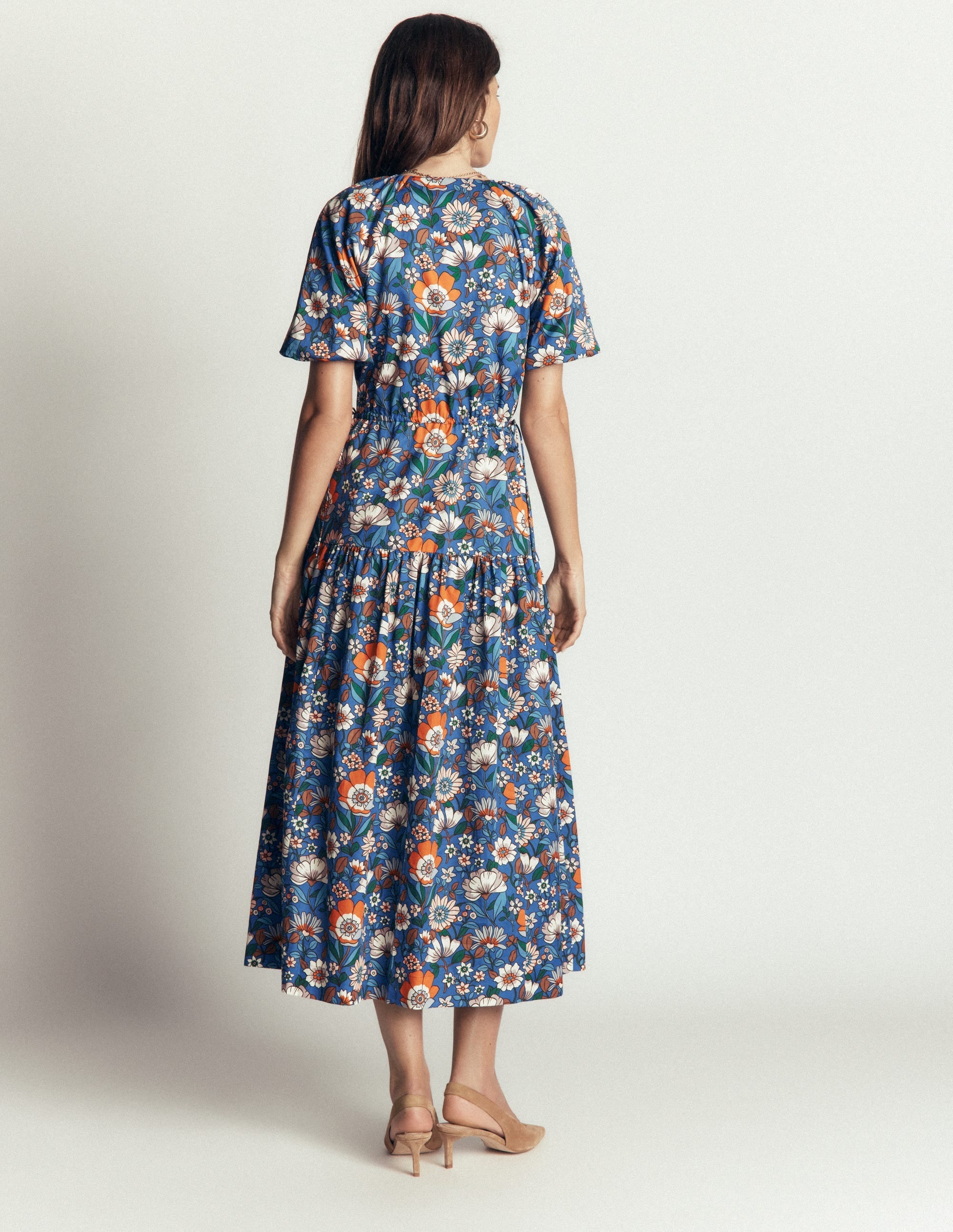 Draw Waist Fashion Dress-Multi, Floral Field