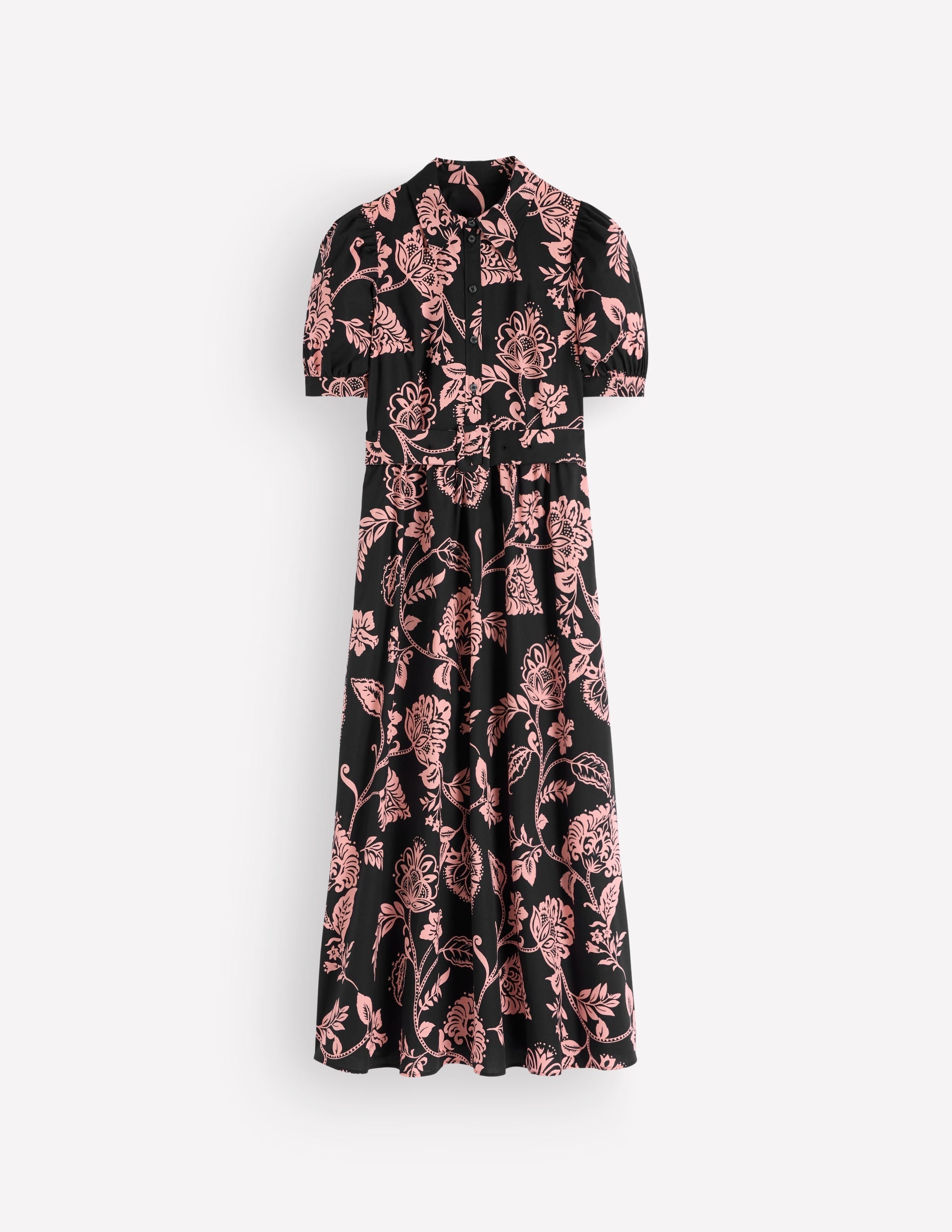 Belted Cotton Midi Dress-Black, Planted Meadows