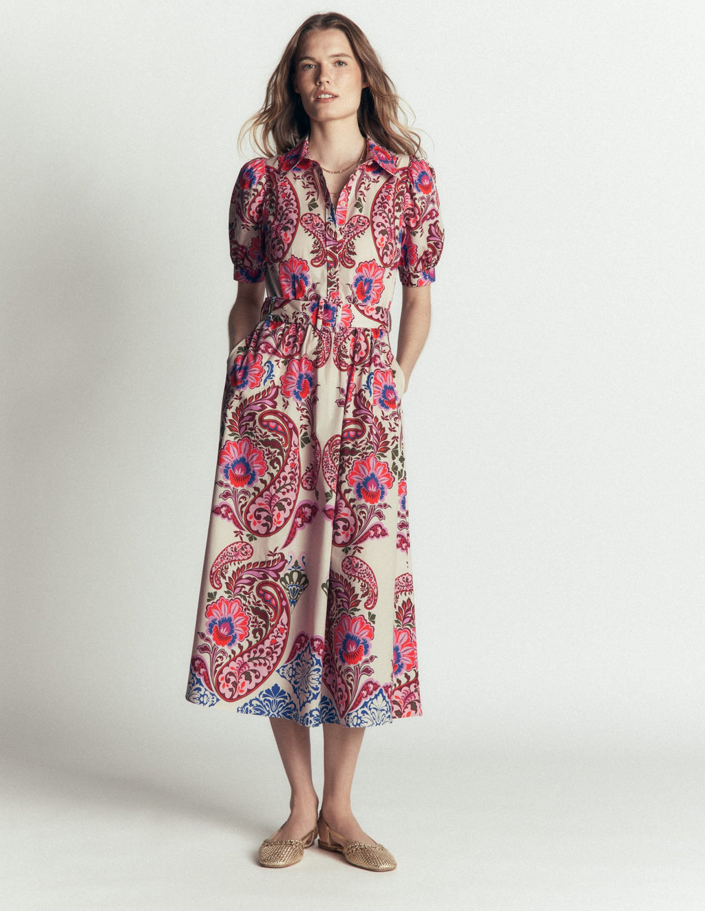 Belted Cotton Midi Dress-Multi, Bohemia Dream