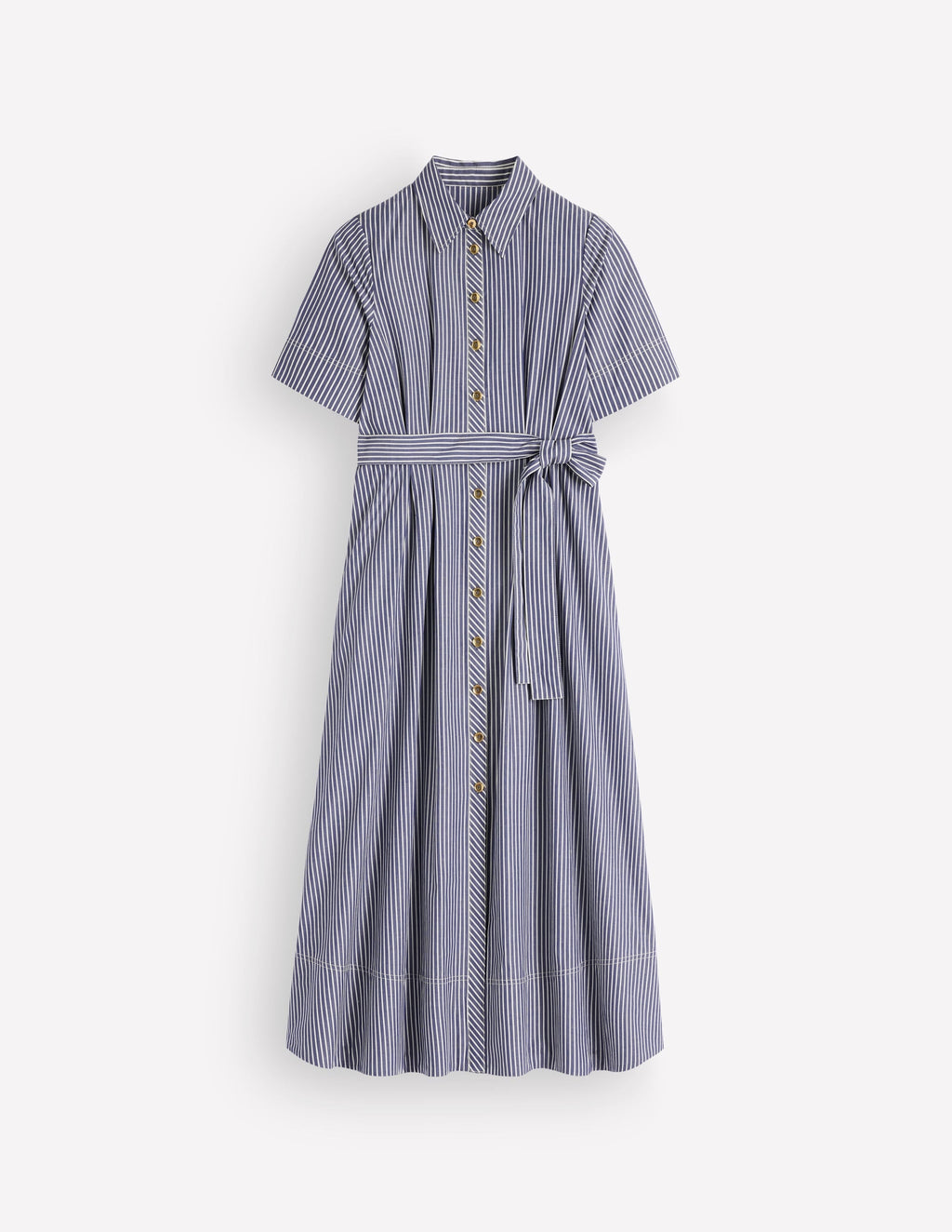 Sarah Cotton Midi Shirt Dress-Navy Ivory Fine Stripe