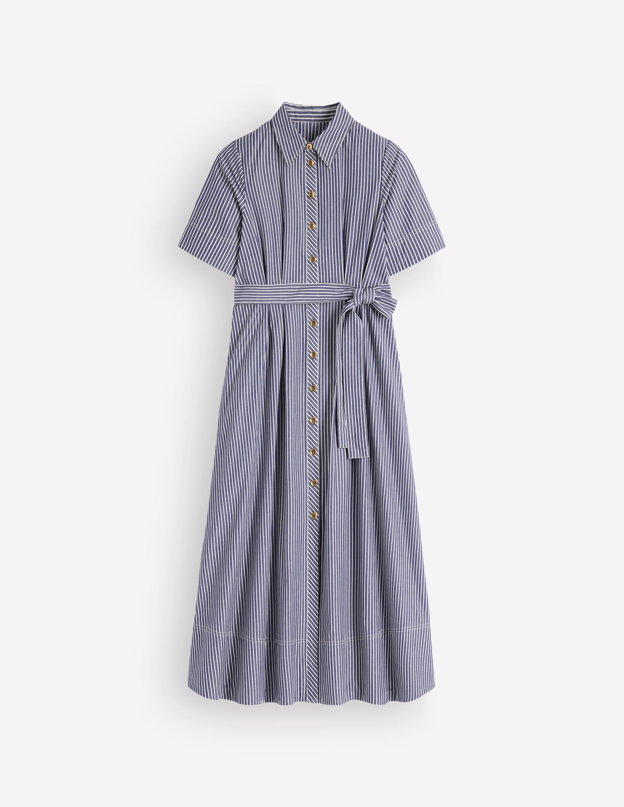 Sarah Cotton Midi Shirt Dress-Navy Ivory Fine Stripe