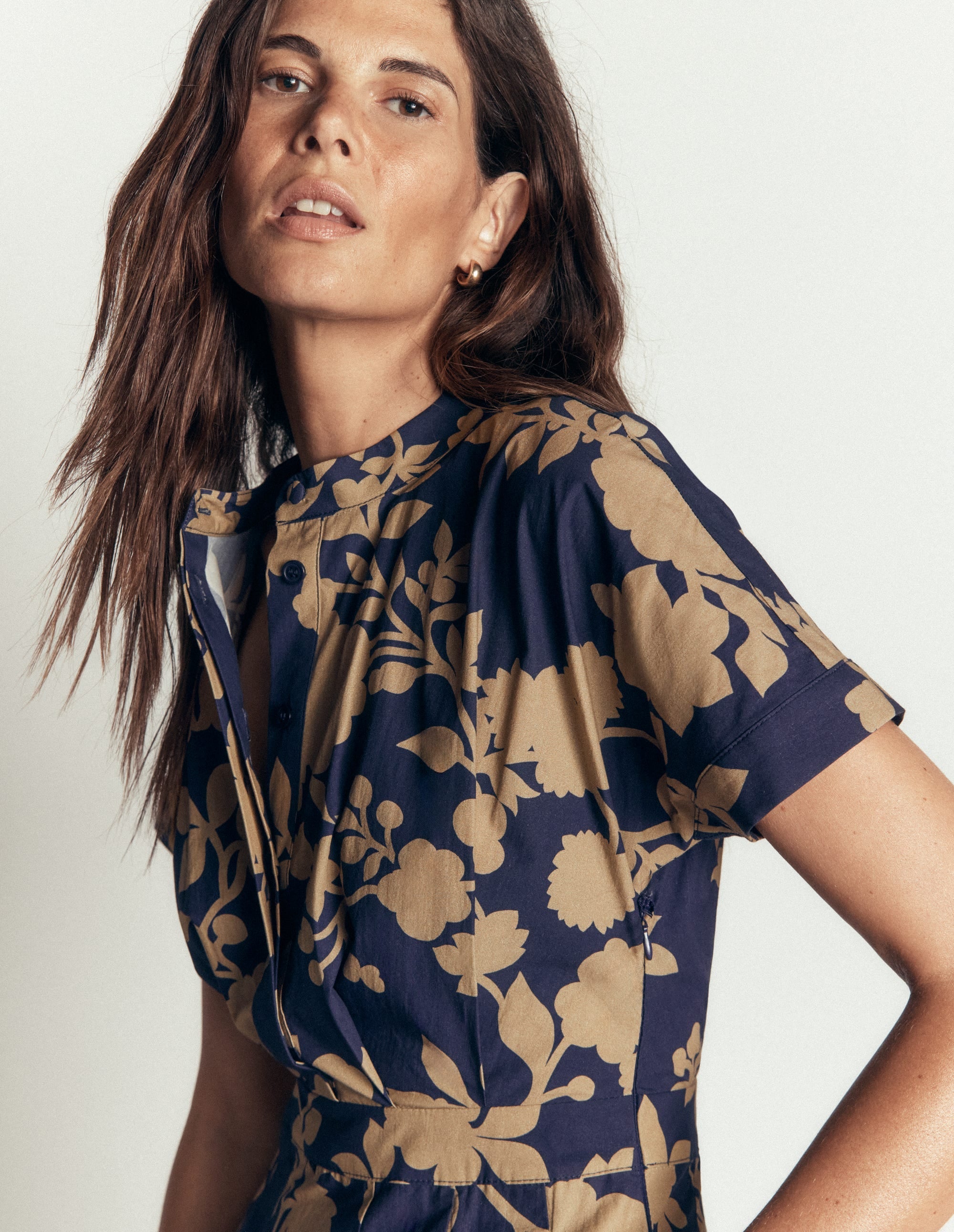 Grown On Sleeve Midi Dress-French Navy, Bouquet Breeze