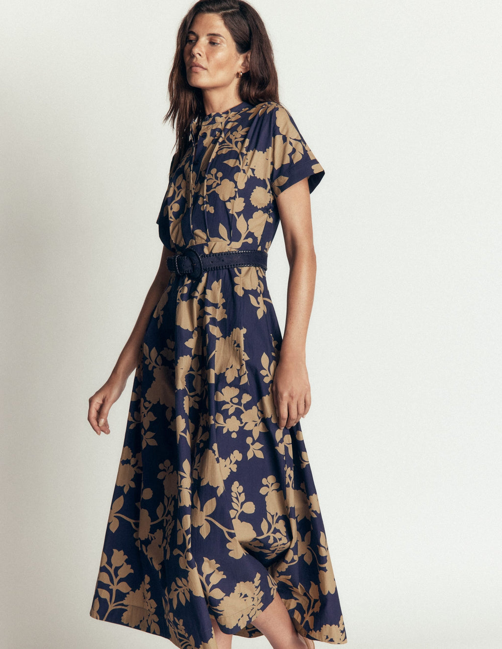 Grown On Sleeve Midi Dress-French Navy, Bouquet Breeze