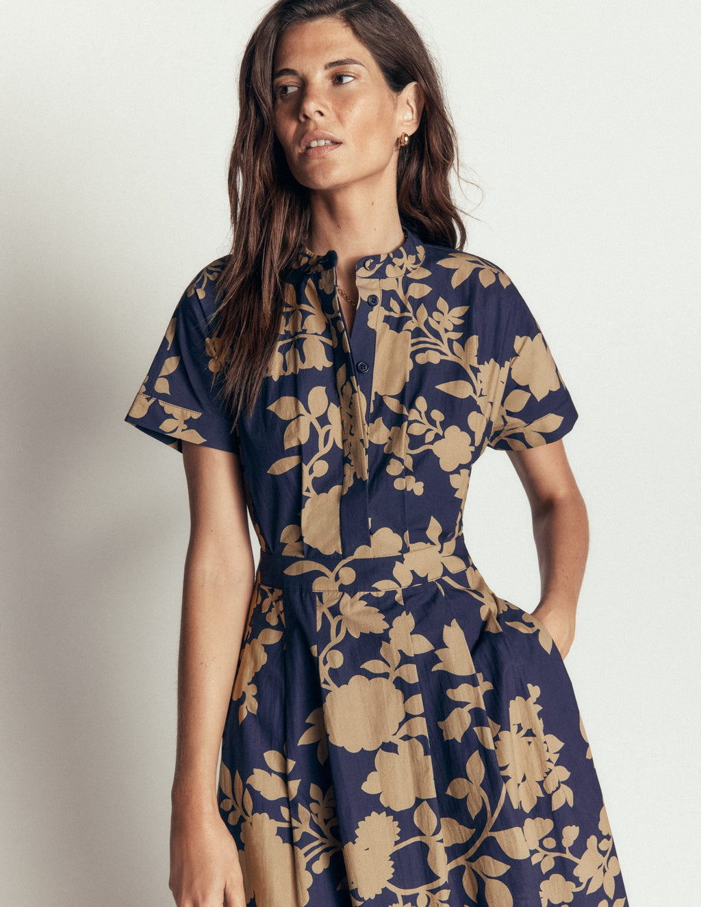 Grown On Sleeve Midi Dress-French Navy, Bouquet Breeze