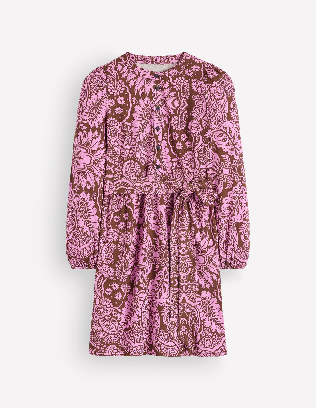 Adele Belted Jersey Dress-Raw Umber, Arabesque Meadows