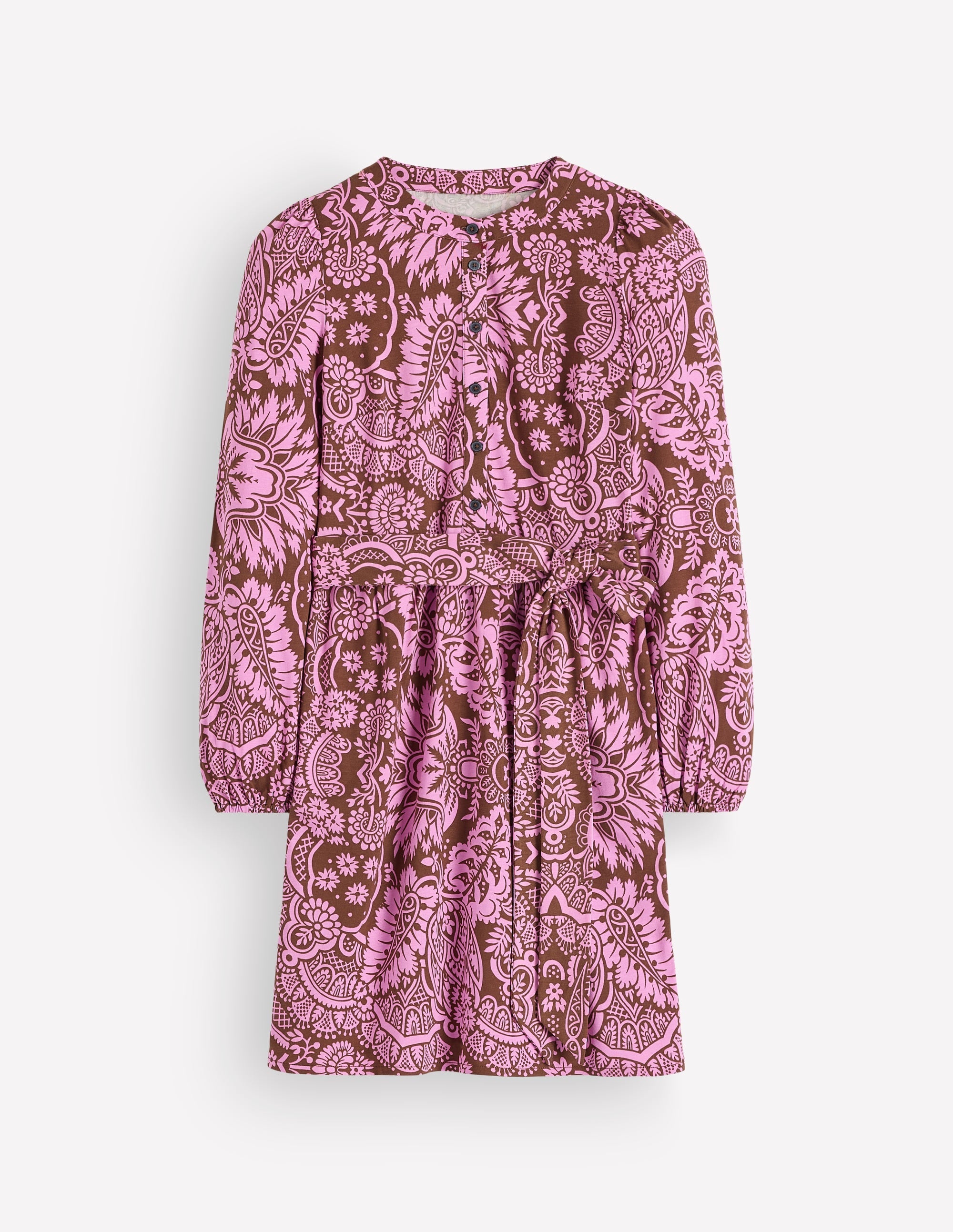 Adele Belted Jersey Dress-Raw Umber, Arabesque Meadows