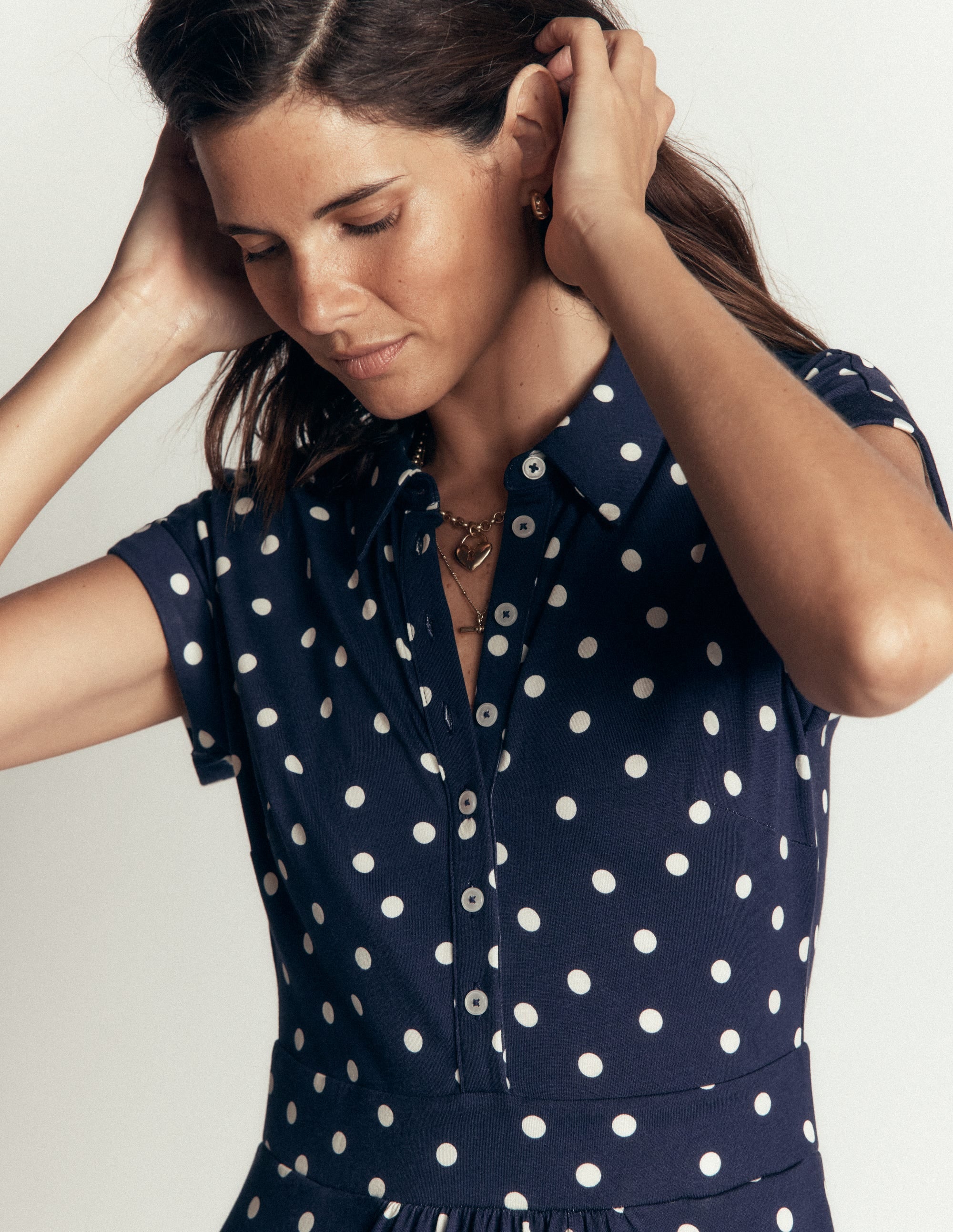 Fae Jersey Shirt Dress-Navy, Painted Dot Spaced