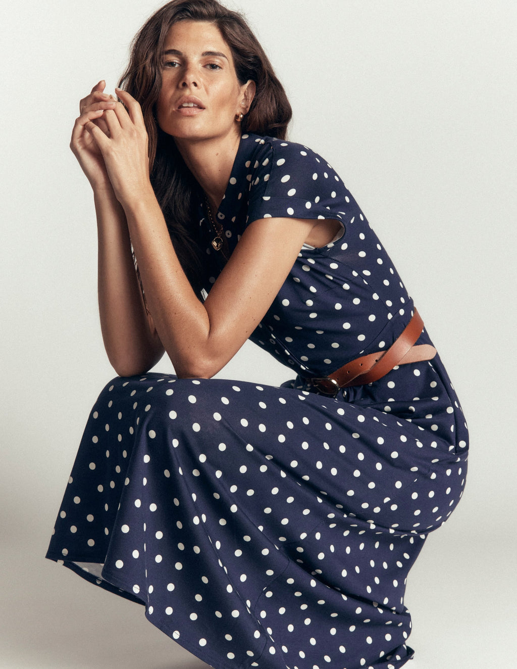 Fae Jersey Shirt Dress-Navy, Painted Dot Spaced