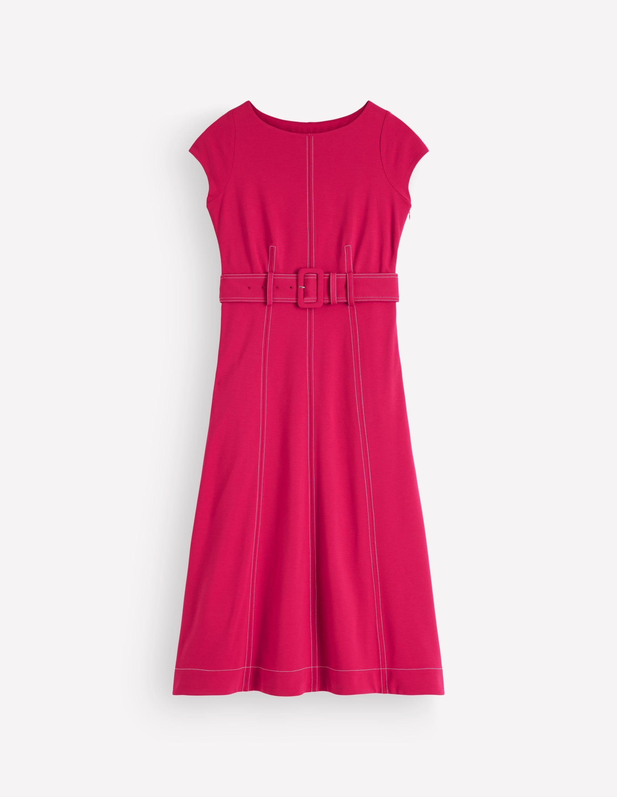 Annet Belted Ponte Midi Dress-Pomegranate