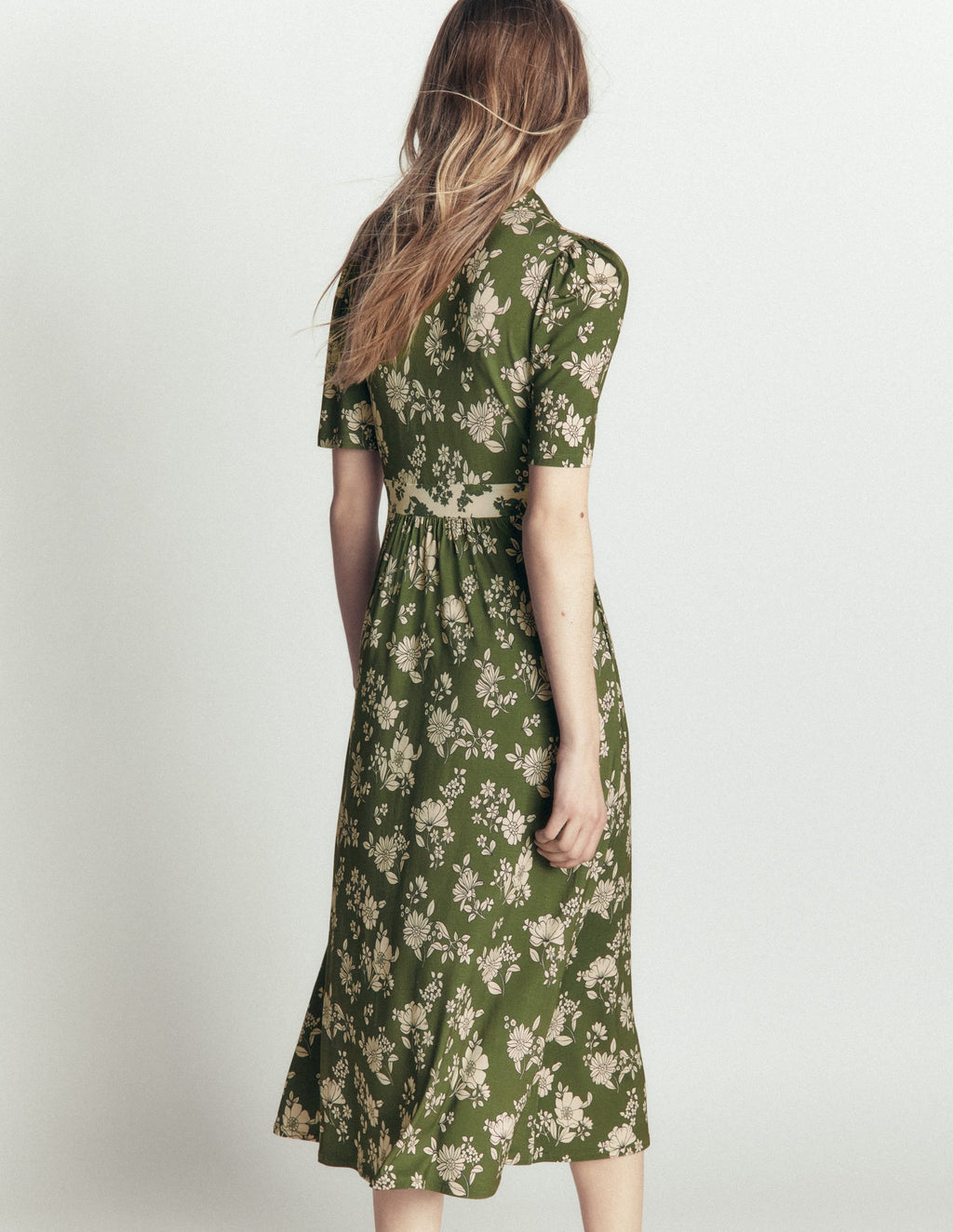 Heidi Jersey Midi Tea Dress-Chive, Floral Field Spaced