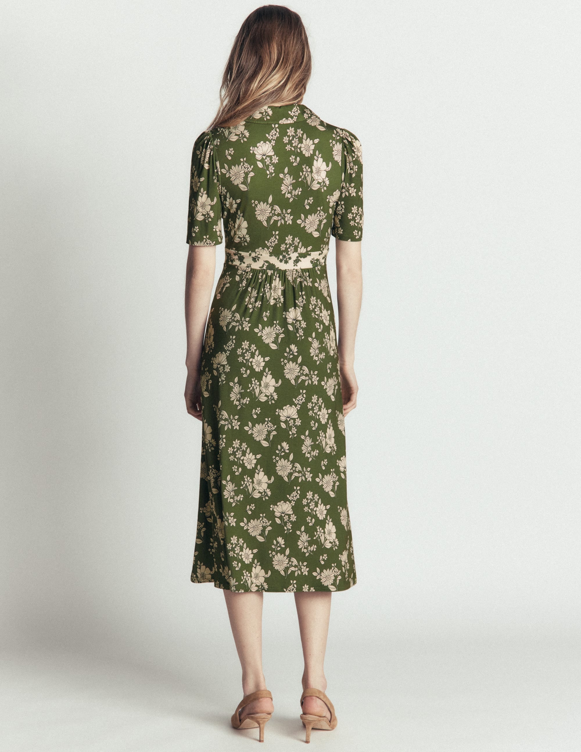 Heidi Jersey Midi Tea Dress-Chive, Floral Field Spaced