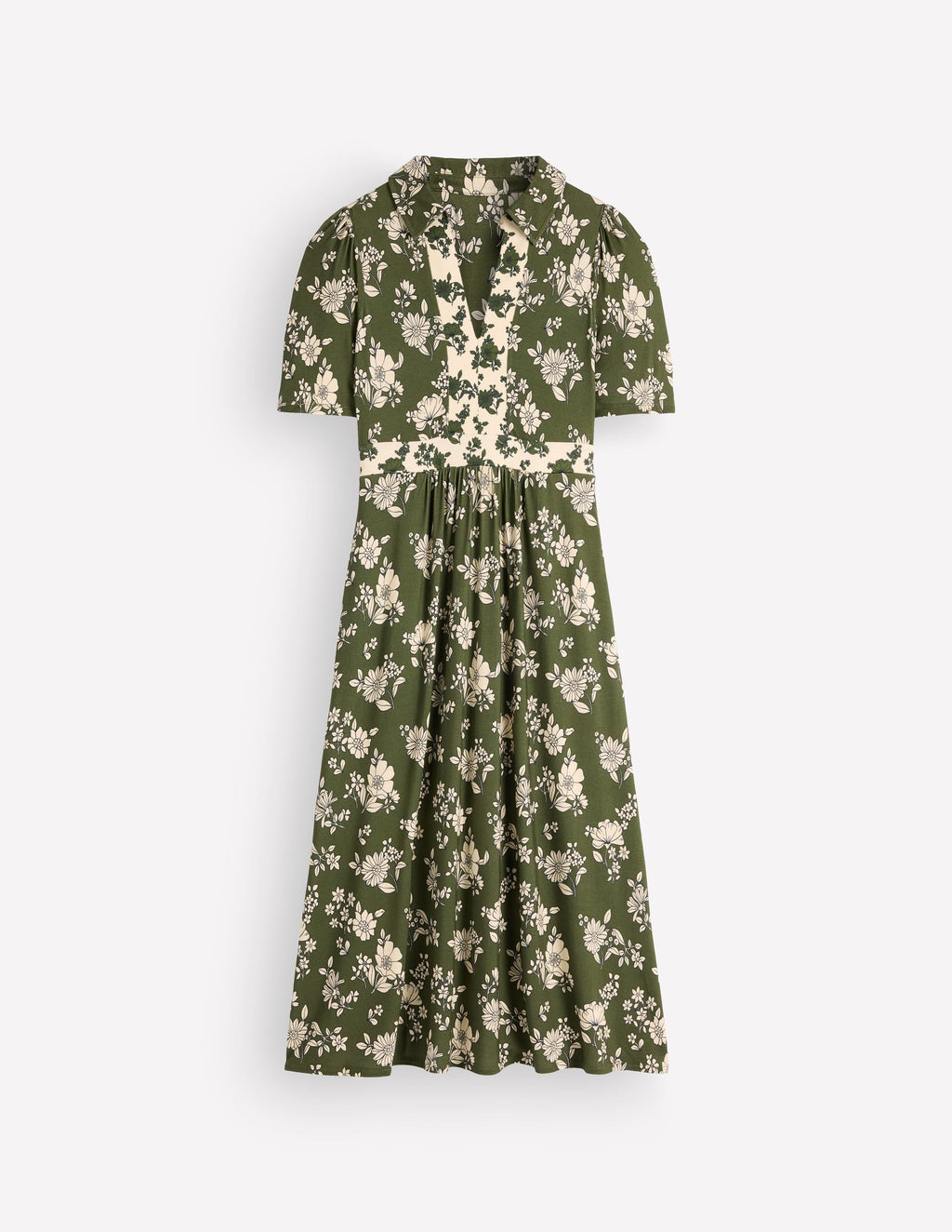 Heidi Jersey Midi Tea Dress-Chive, Floral Field Spaced