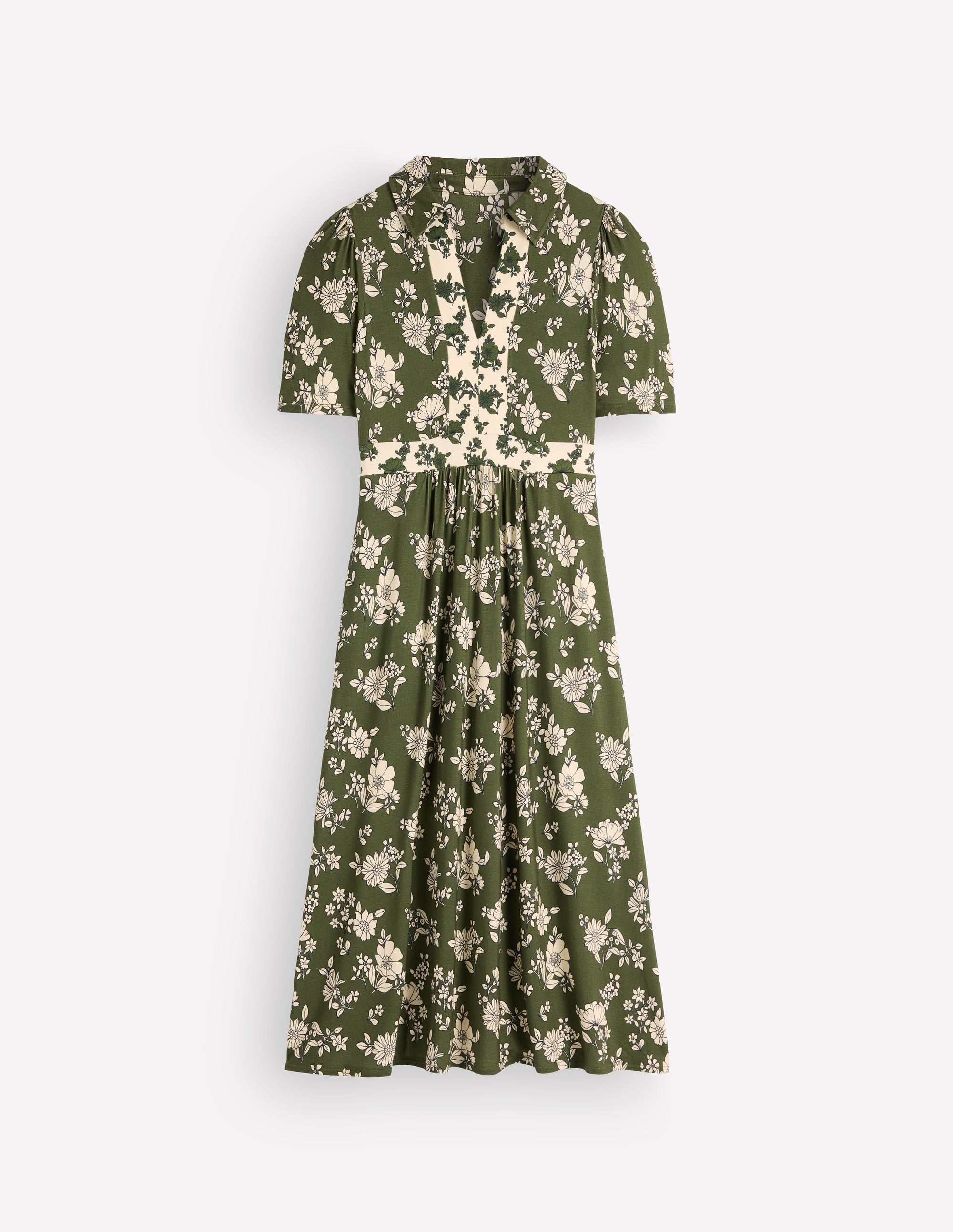 Heidi Jersey Midi Tea Dress-Chive, Floral Field Spaced