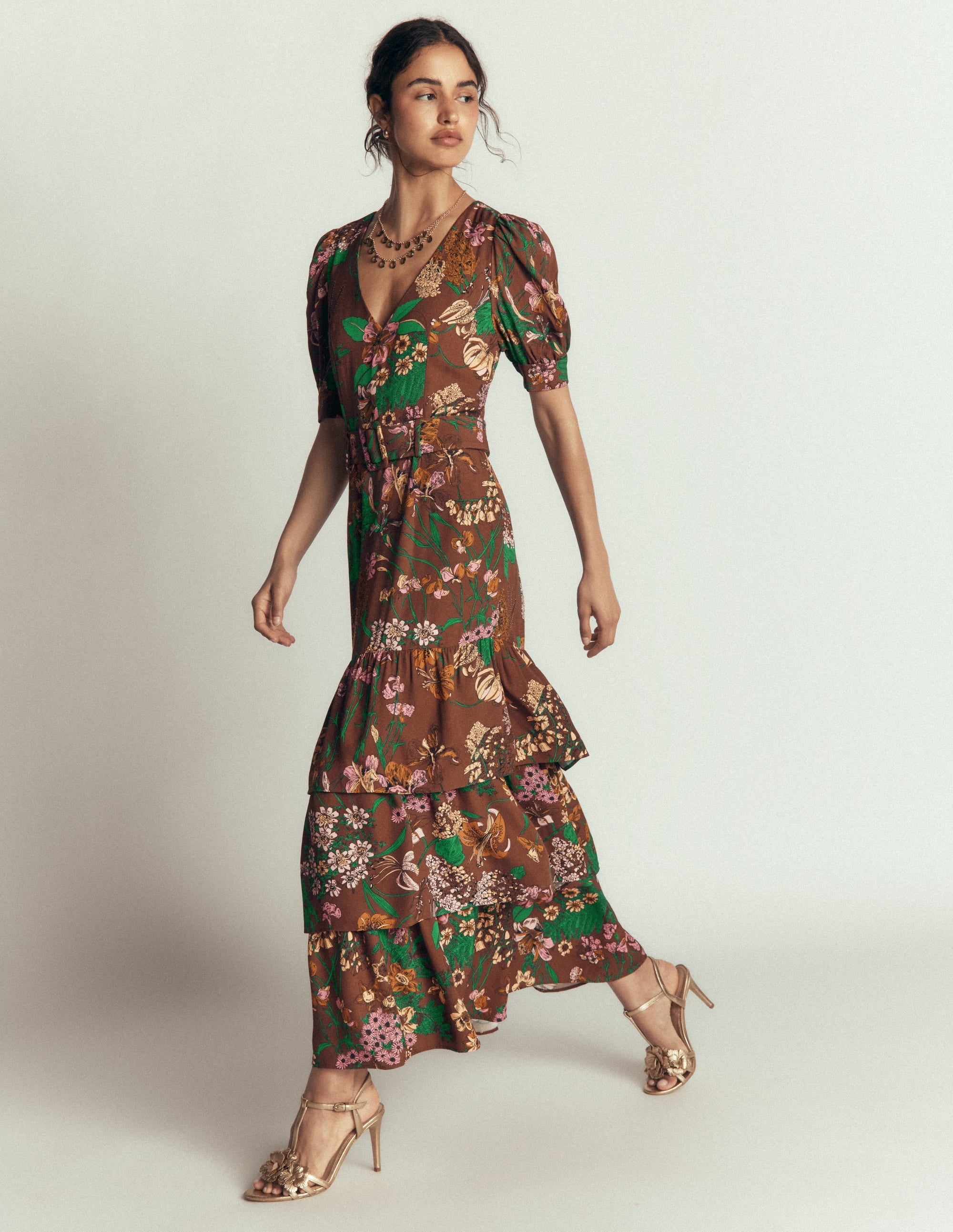 V Neck Layered Dress-Fudgesickle Whimsical Flora