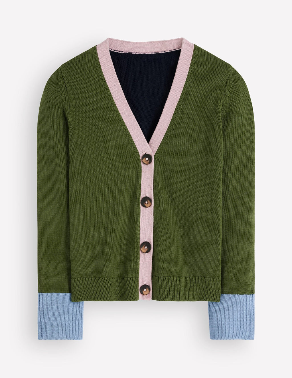 Lucy Relaxed Cotton Cardigan-Forest Green Colour Block
