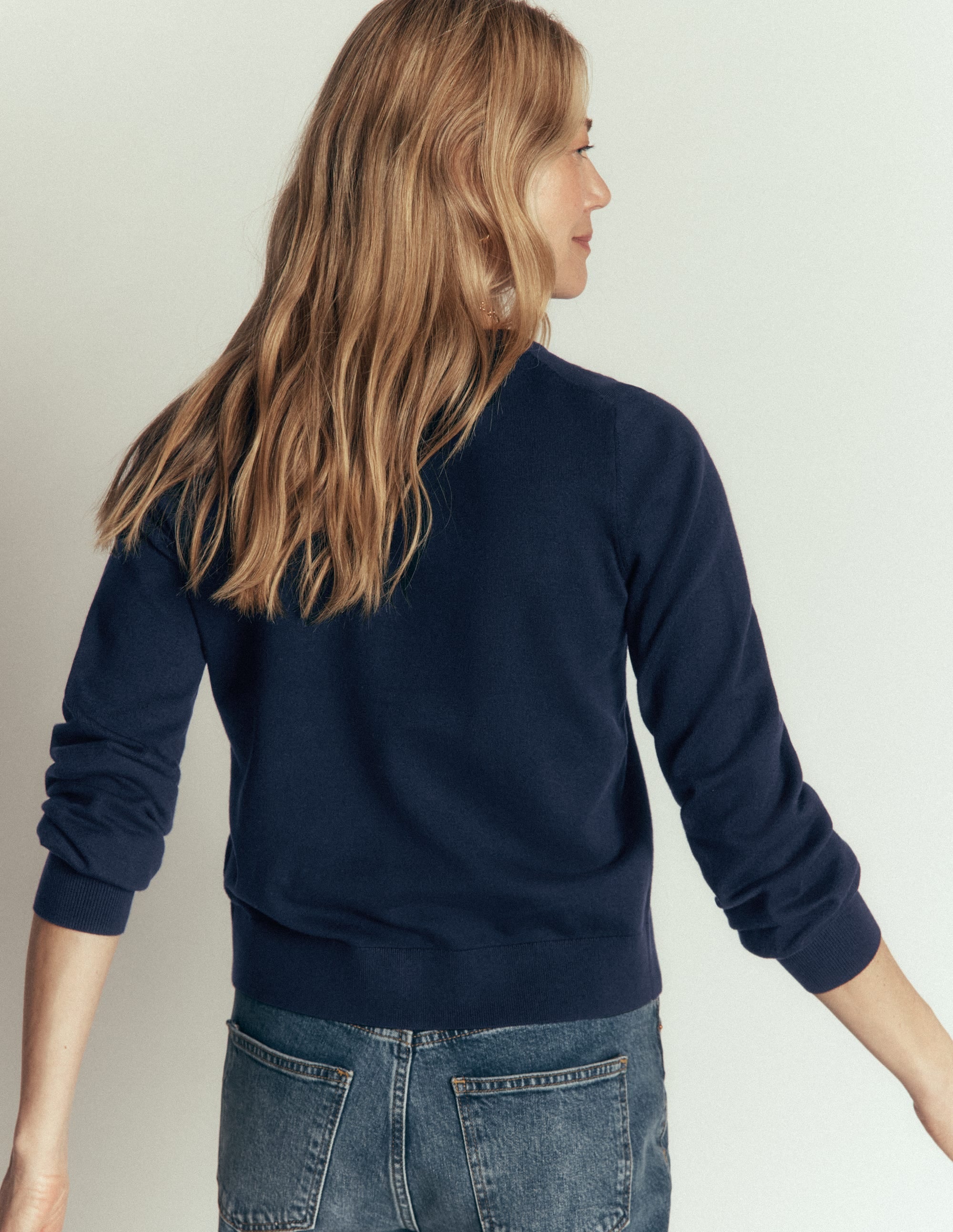 Camilla Cotton Crew Cardigan-Navy