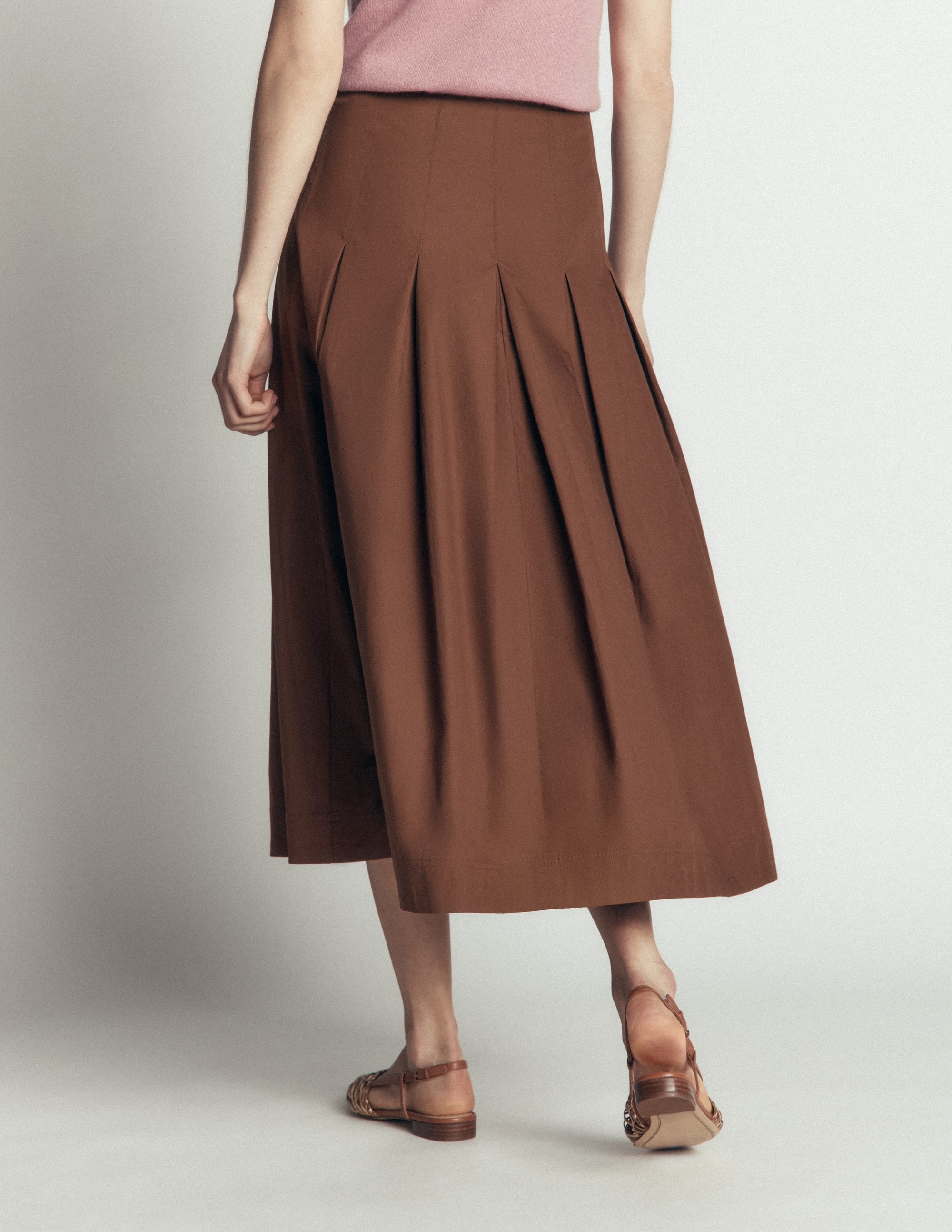 High Waist Pleated Skirt-Raw Umber
