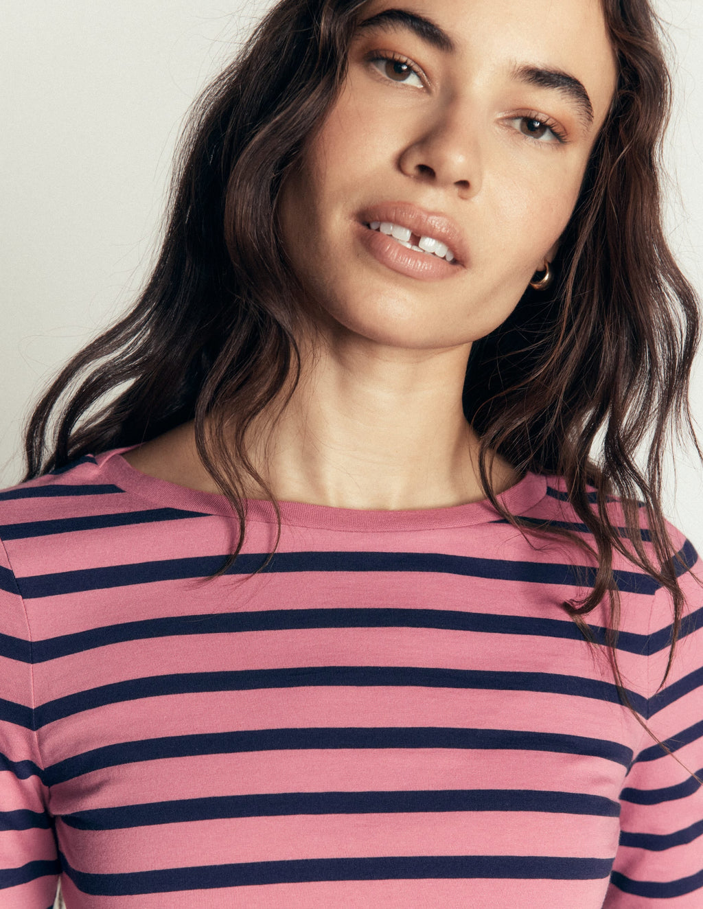 Olivia Long Sleeve Breton-Heather Rose and Navy