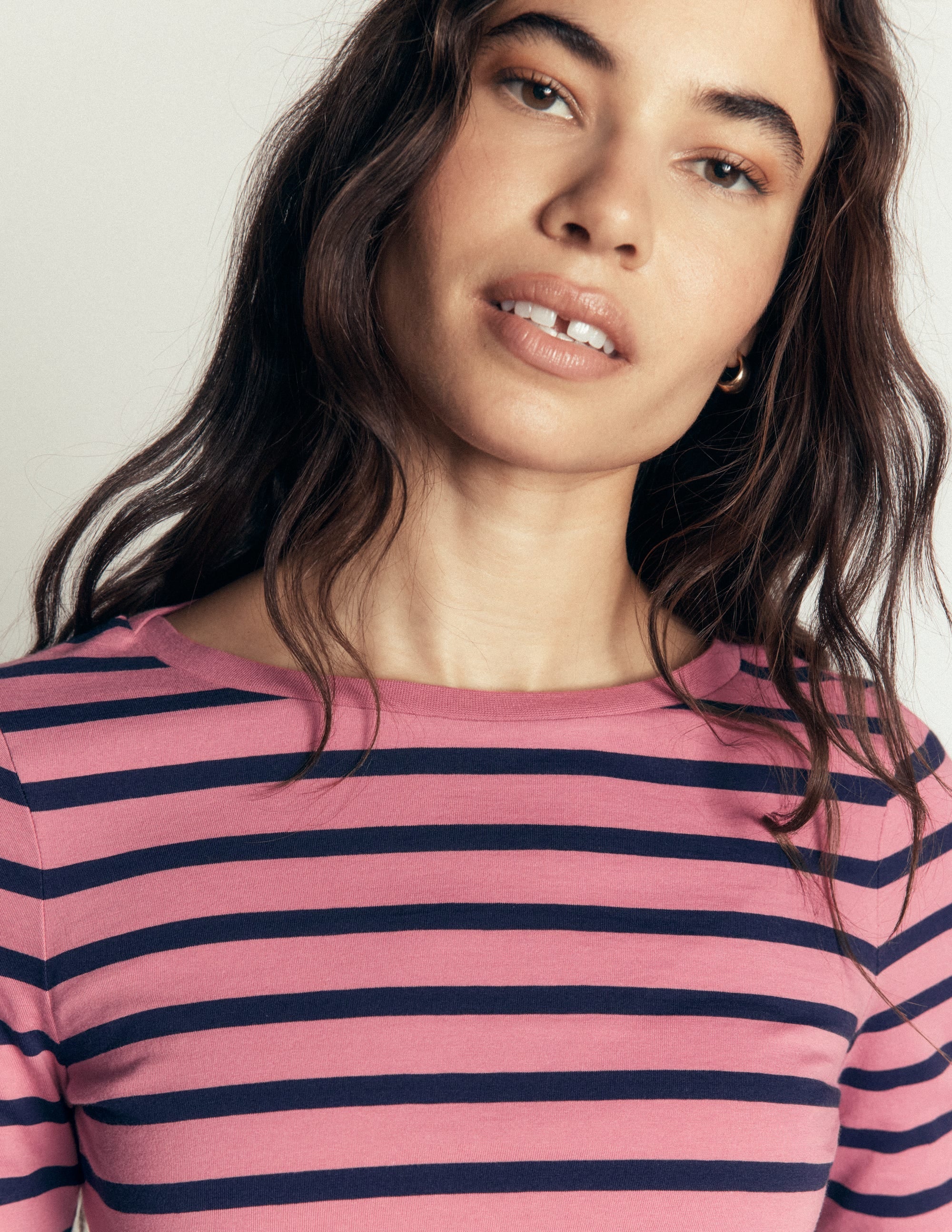Olivia Long Sleeve Breton-Heather Rose and Navy