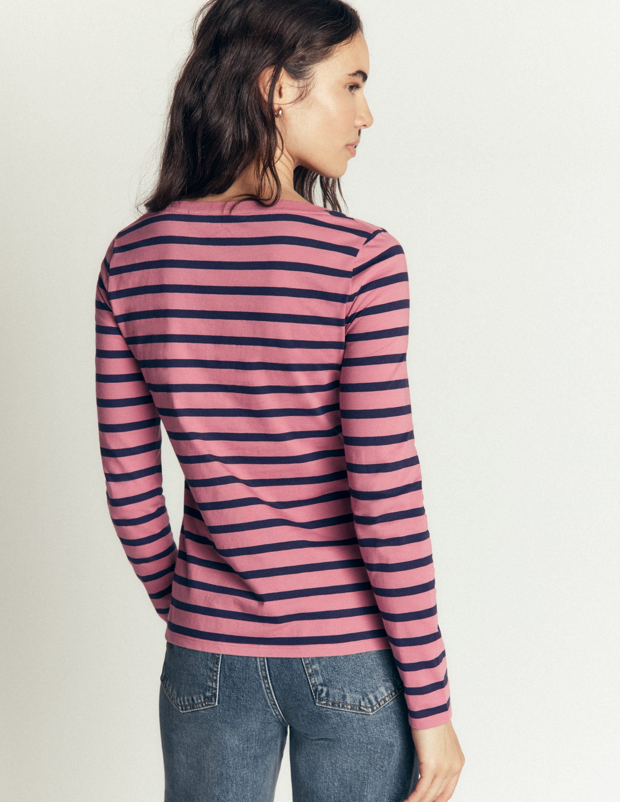 Olivia Long Sleeve Breton-Heather Rose and Navy