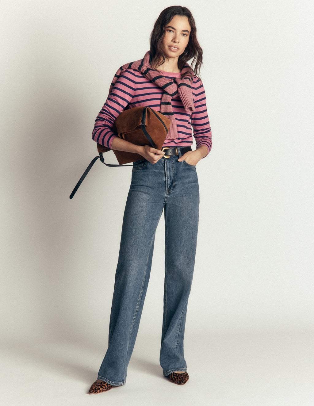 Olivia Long Sleeve Breton-Heather Rose and Navy