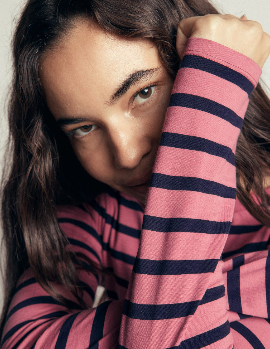Olivia Long Sleeve Breton-Heather Rose and Navy