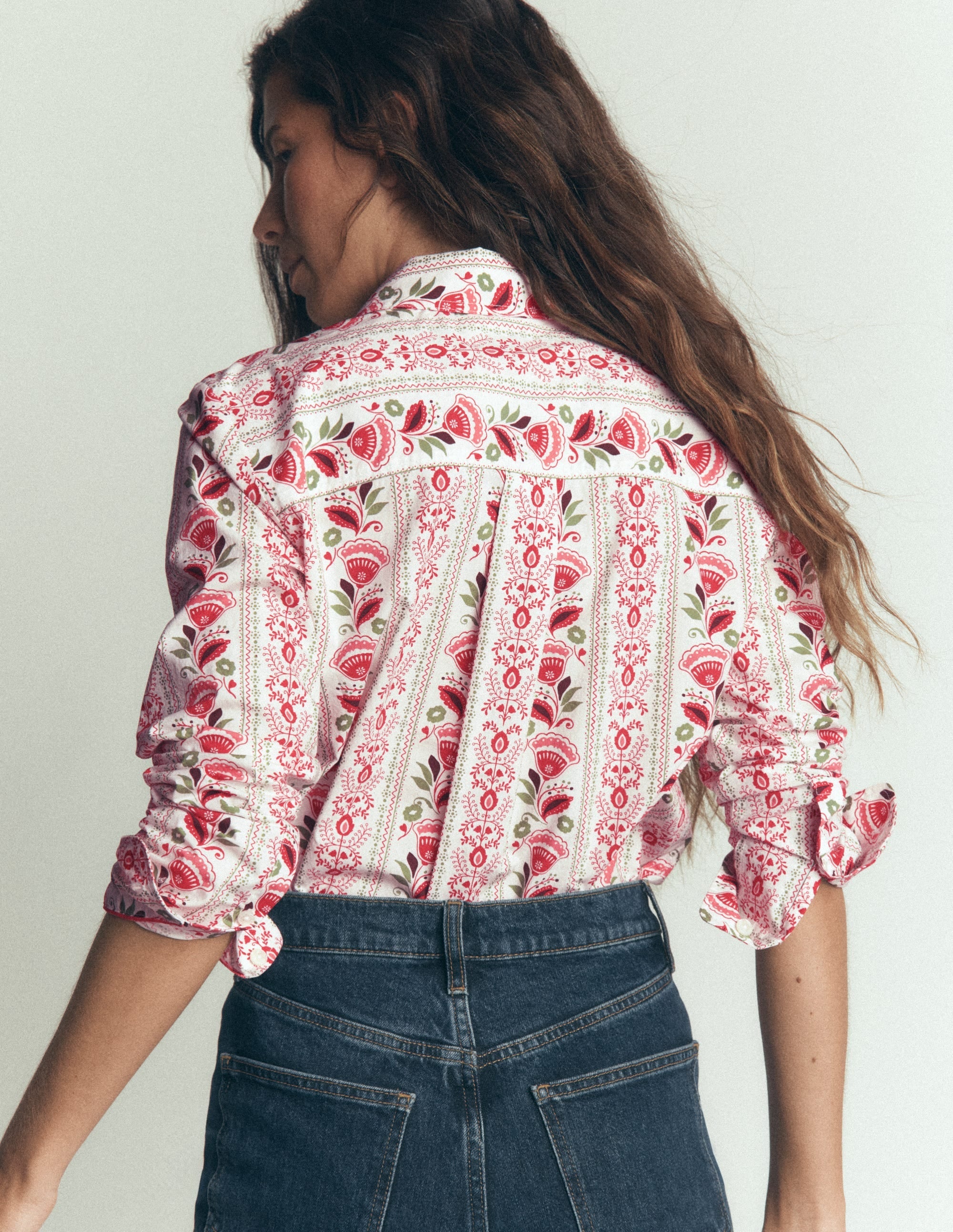 NEW Sienna Cotton Shirt-Ivory, Petal Trail