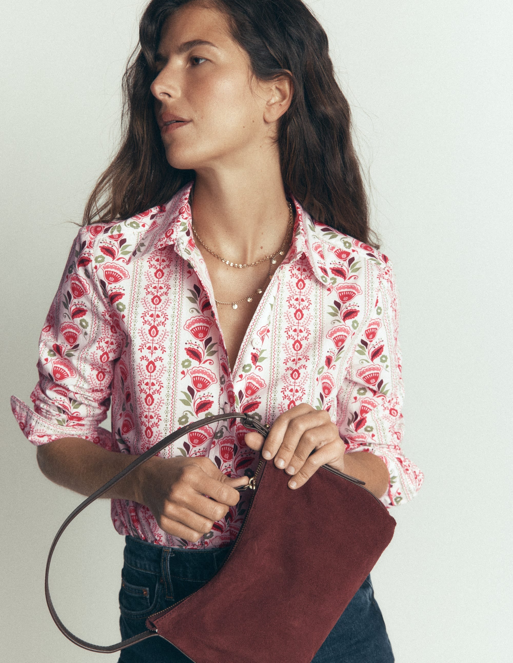 NEW Sienna Cotton Shirt-Ivory, Petal Trail