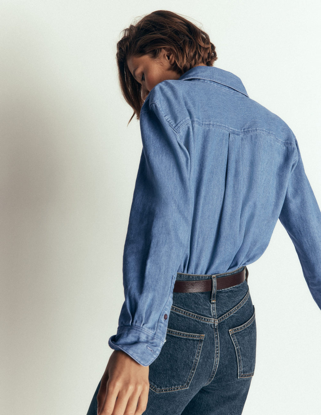 Sienna Crop Relax Denim Shirt-Light Authentic Denim