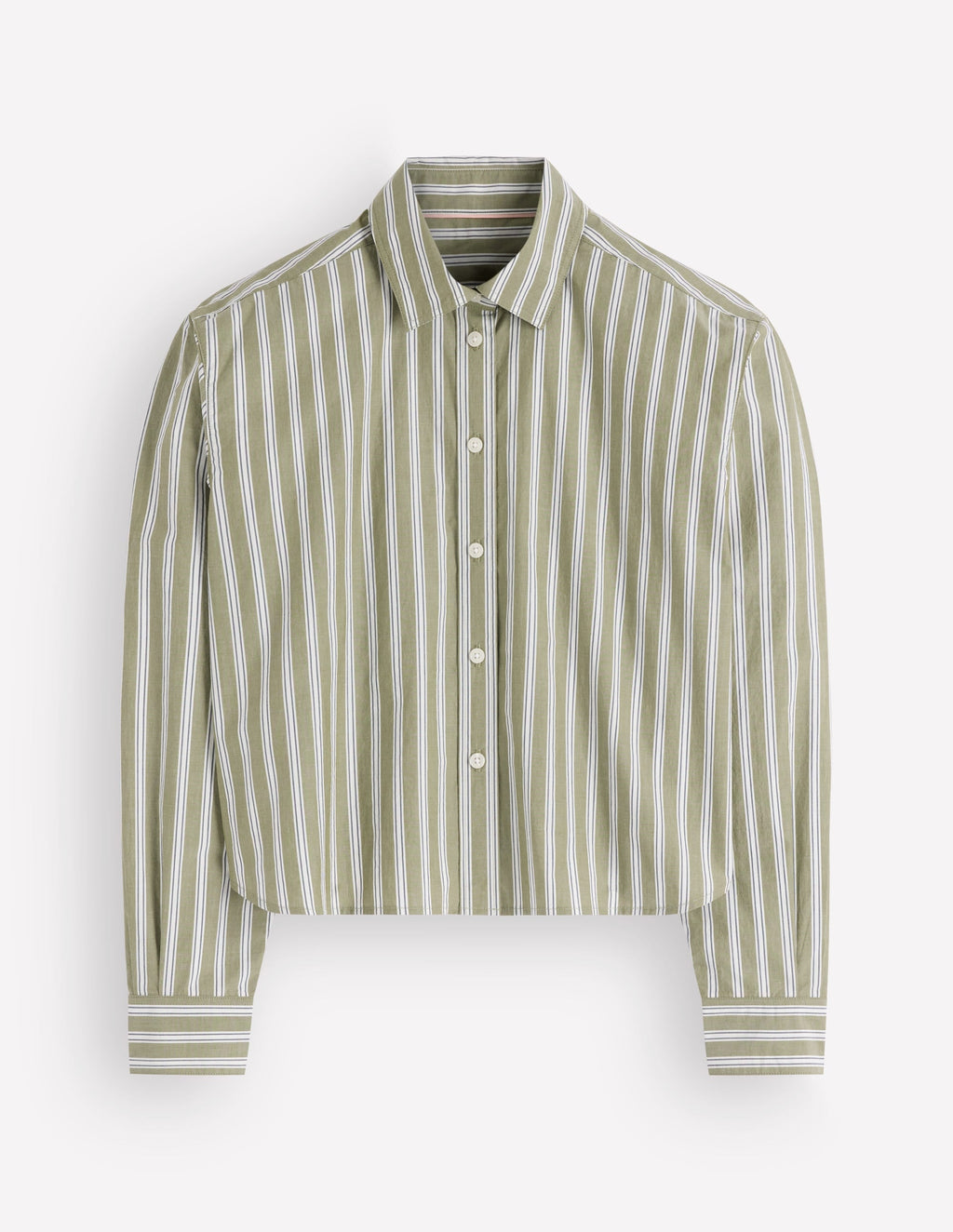 Sienna Cropped Cotton Shirt-Green, White Stripe