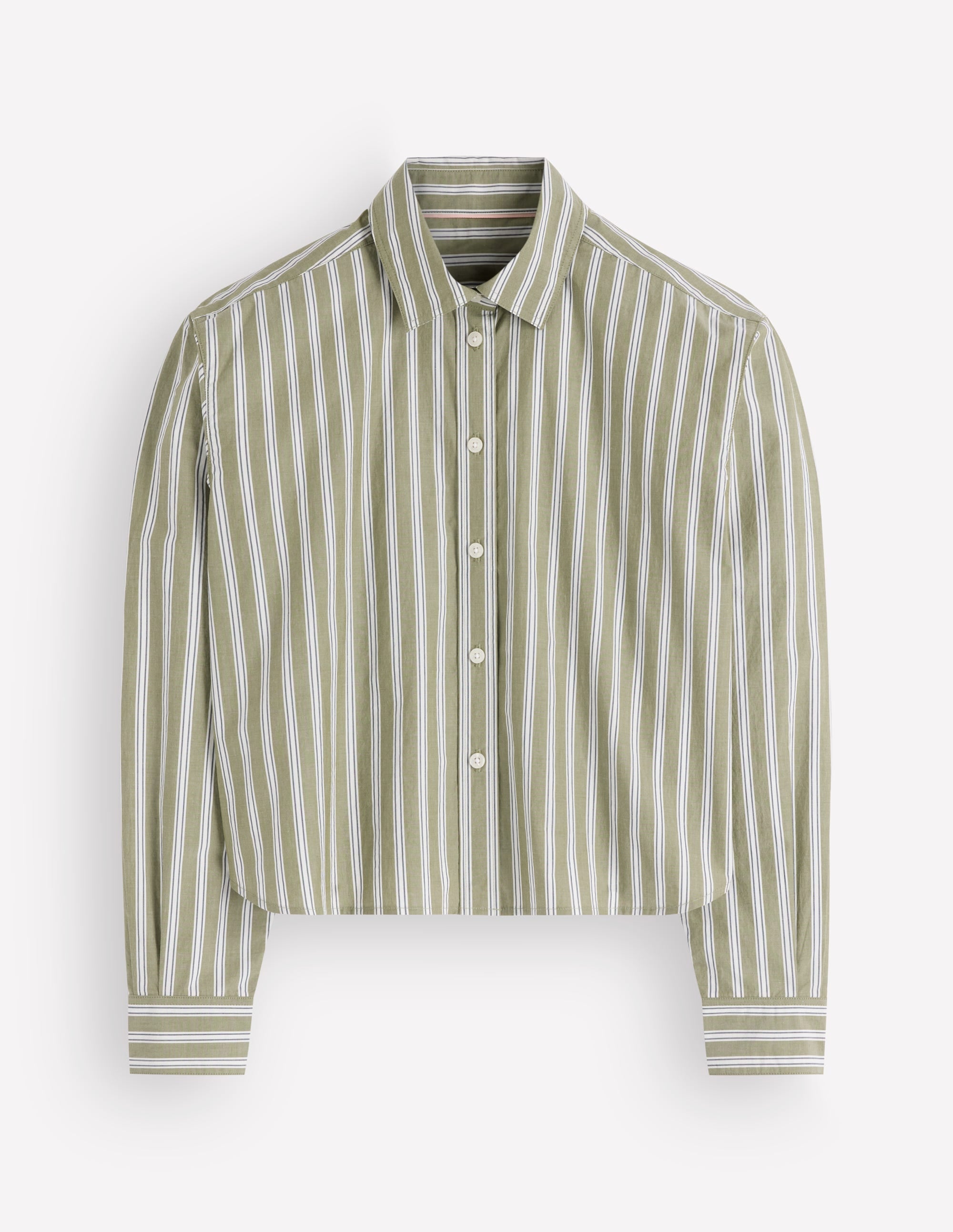 Sienna Cropped Cotton Shirt-Green, White Stripe