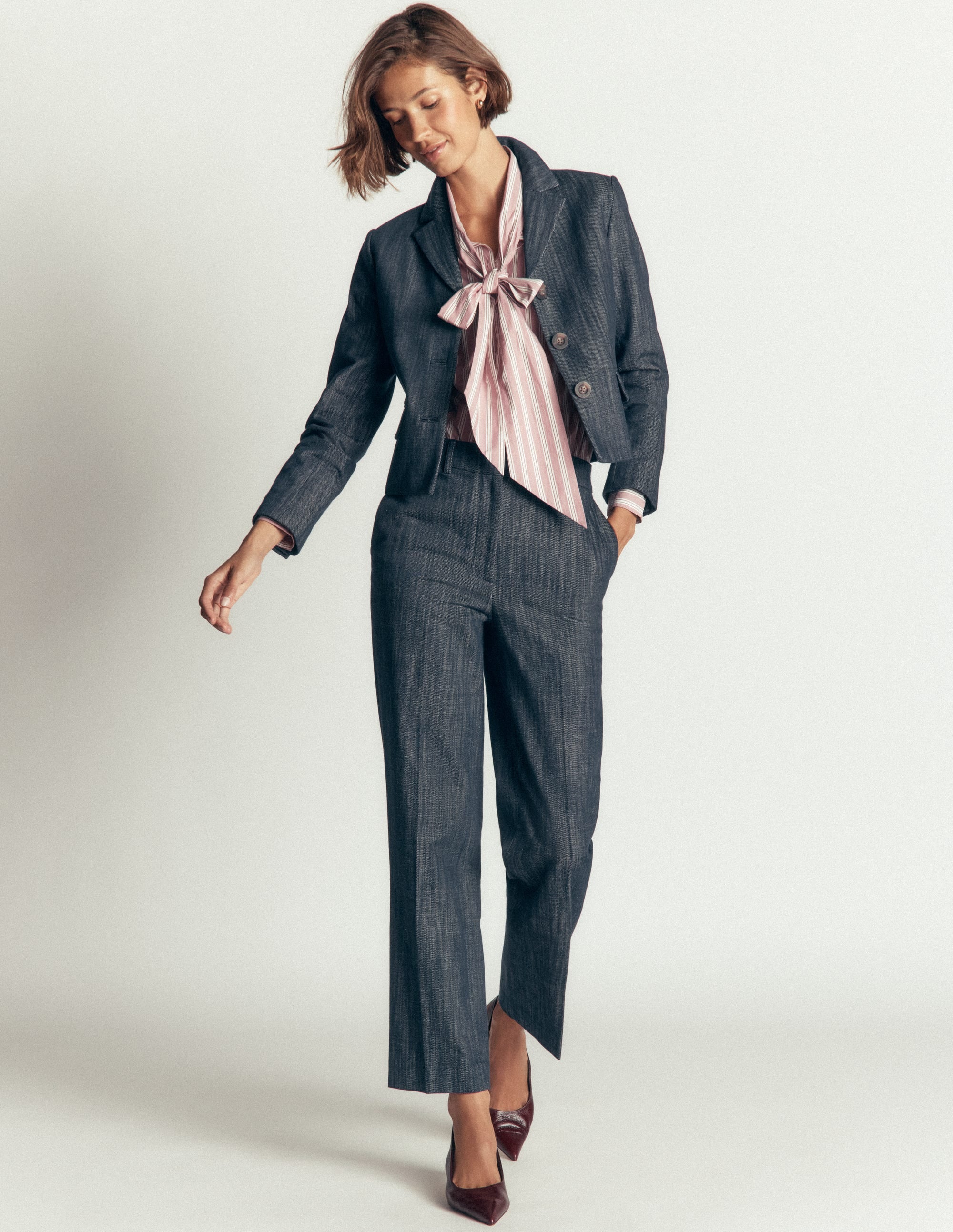 Clara Tie Neck Top-Pink and Brown Stripe
