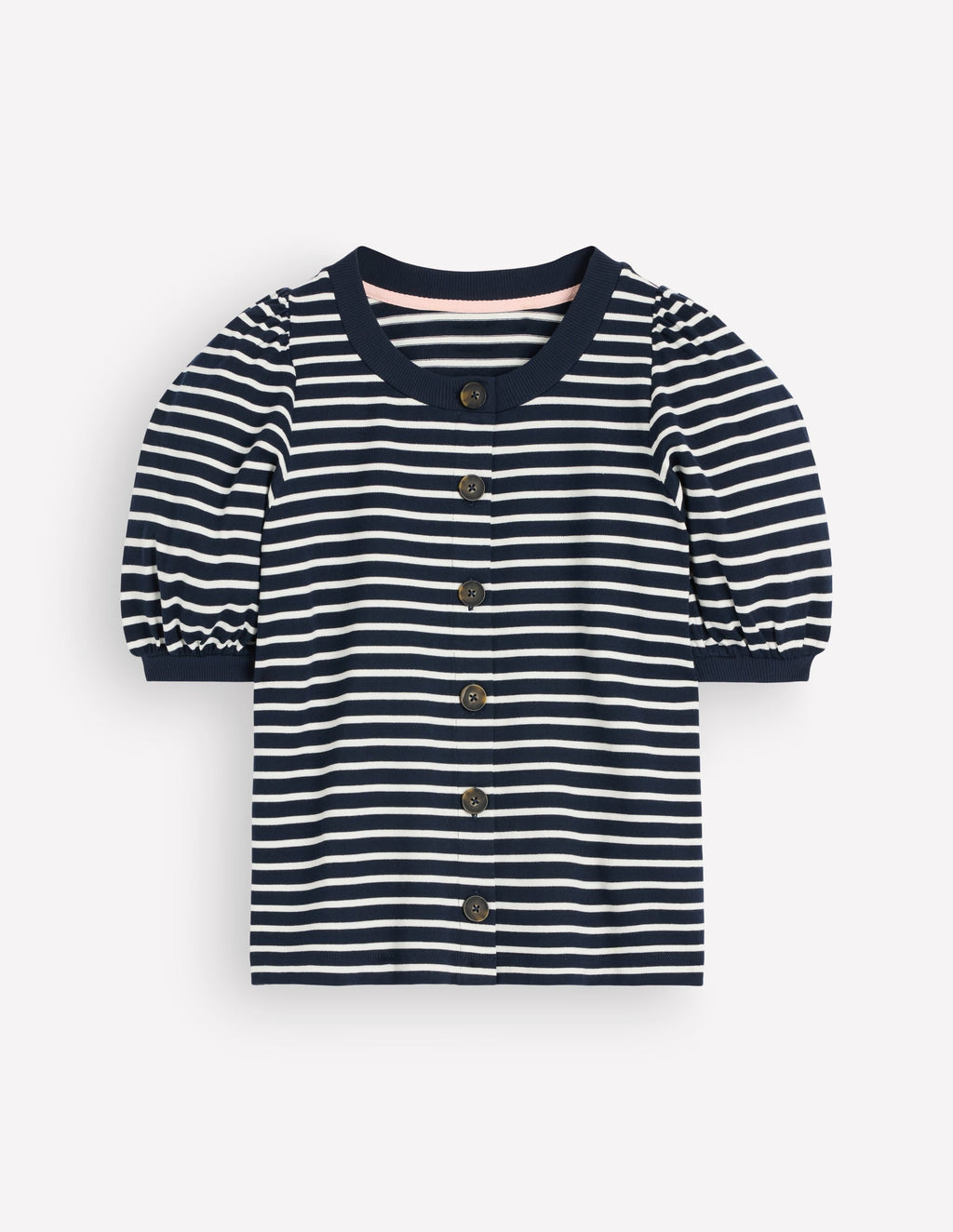 Button-through Full Sleeve Top-Navy and Ivory Stripe