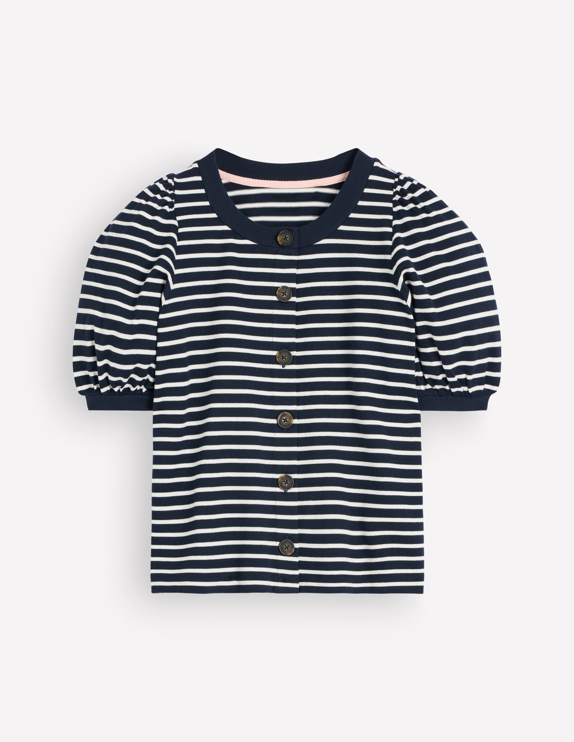Button-through Full Sleeve Top-Navy and Ivory Stripe